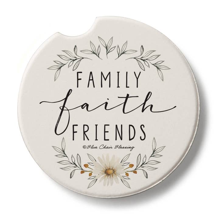 "Family Faith Friends" Stone Car Coaster BULK NO PACKAGING for wholesale by CounterArt/Highland Home/Thirstystone