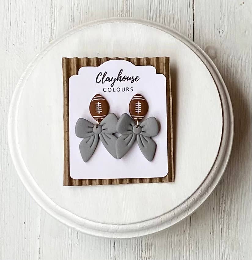 Clayhouse Colours - Vente Boucles d'oreilles pendantes - Boucles d'oreilles Football & Nœud4