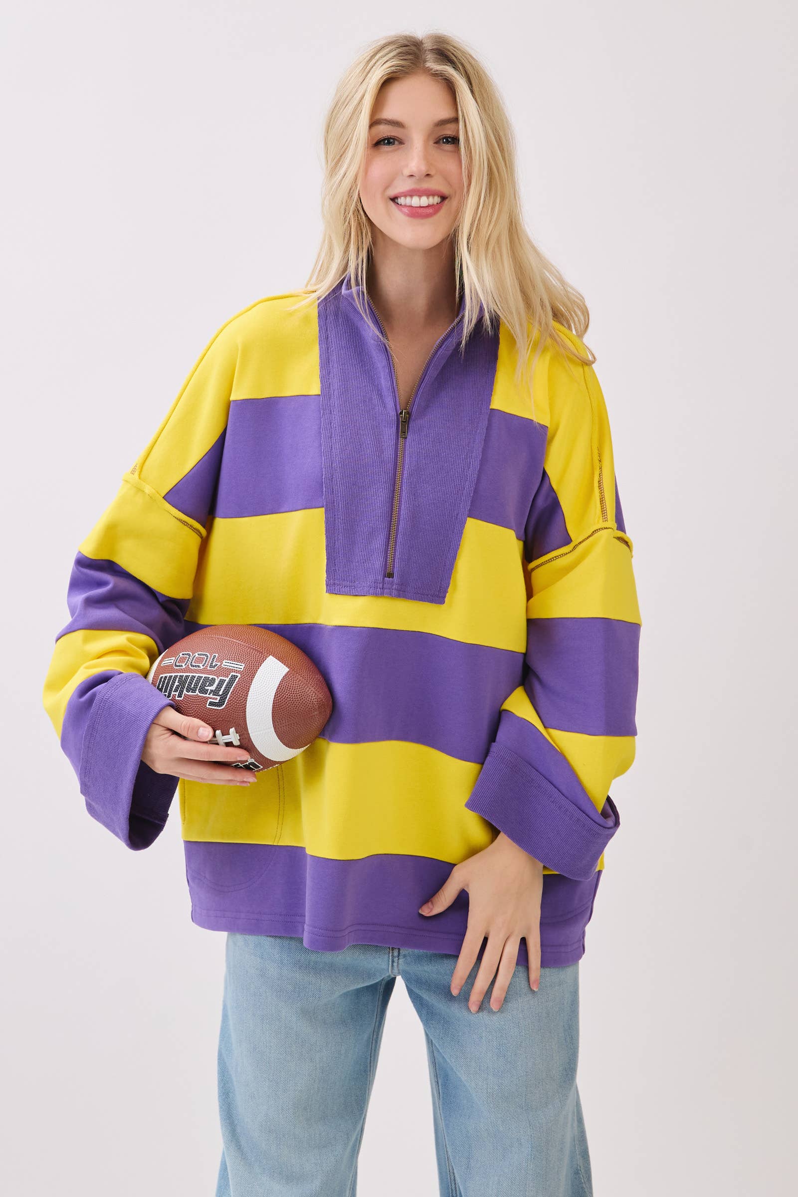 Sewn and Seen - Vente Sweat-shirt – femme - Pull à fermeture éclair rayé7