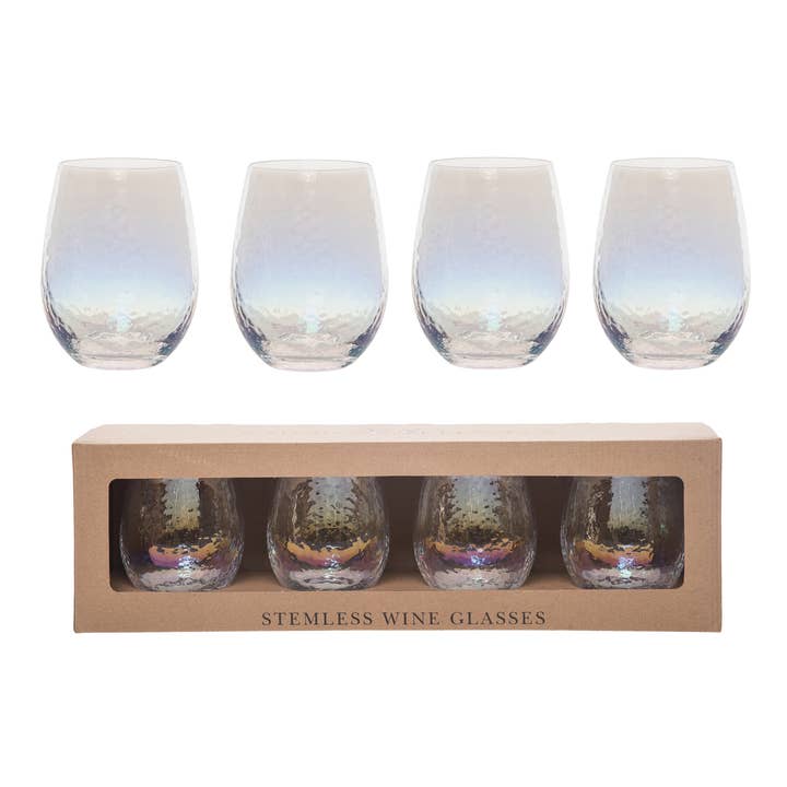 VIP Glass Clear Rainbow Embossed Beverage Tumbler Set 4 for wholesale by VIP Home & Garden