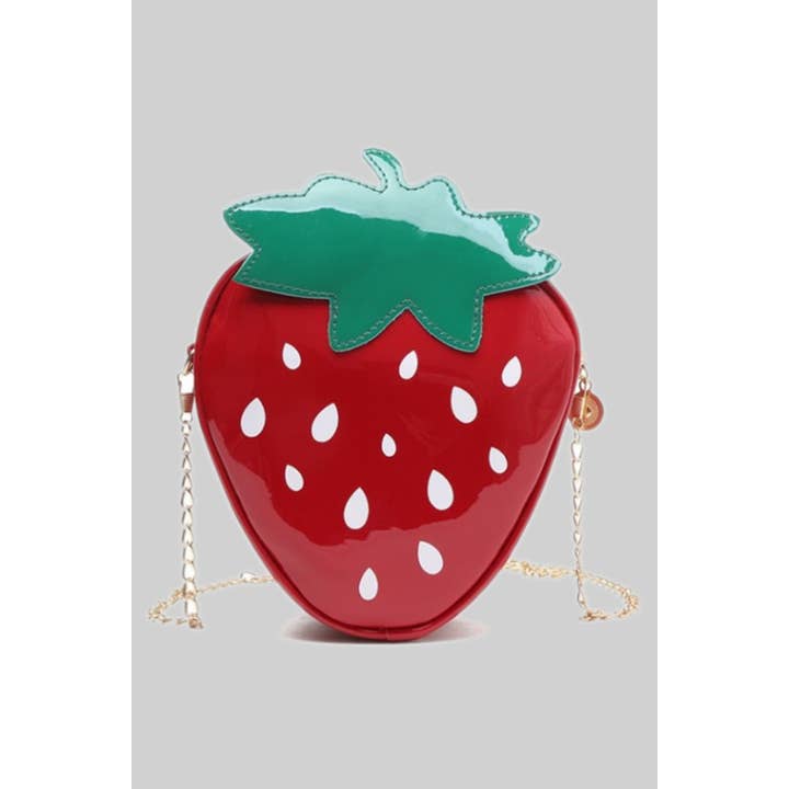 RED PU LEATHER STRAWBERRY SHOULDER BAG WITH CHAIN for wholesale on Faire