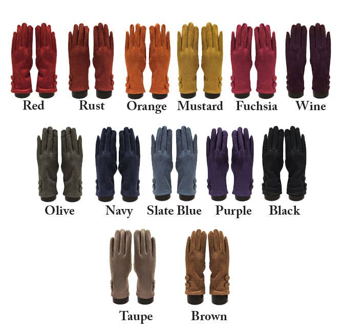 Access by Mediterranean Concepts - Wholesale Gloves - Women's - Suede feel Brown with 2 Large Buttons Texting Glove1