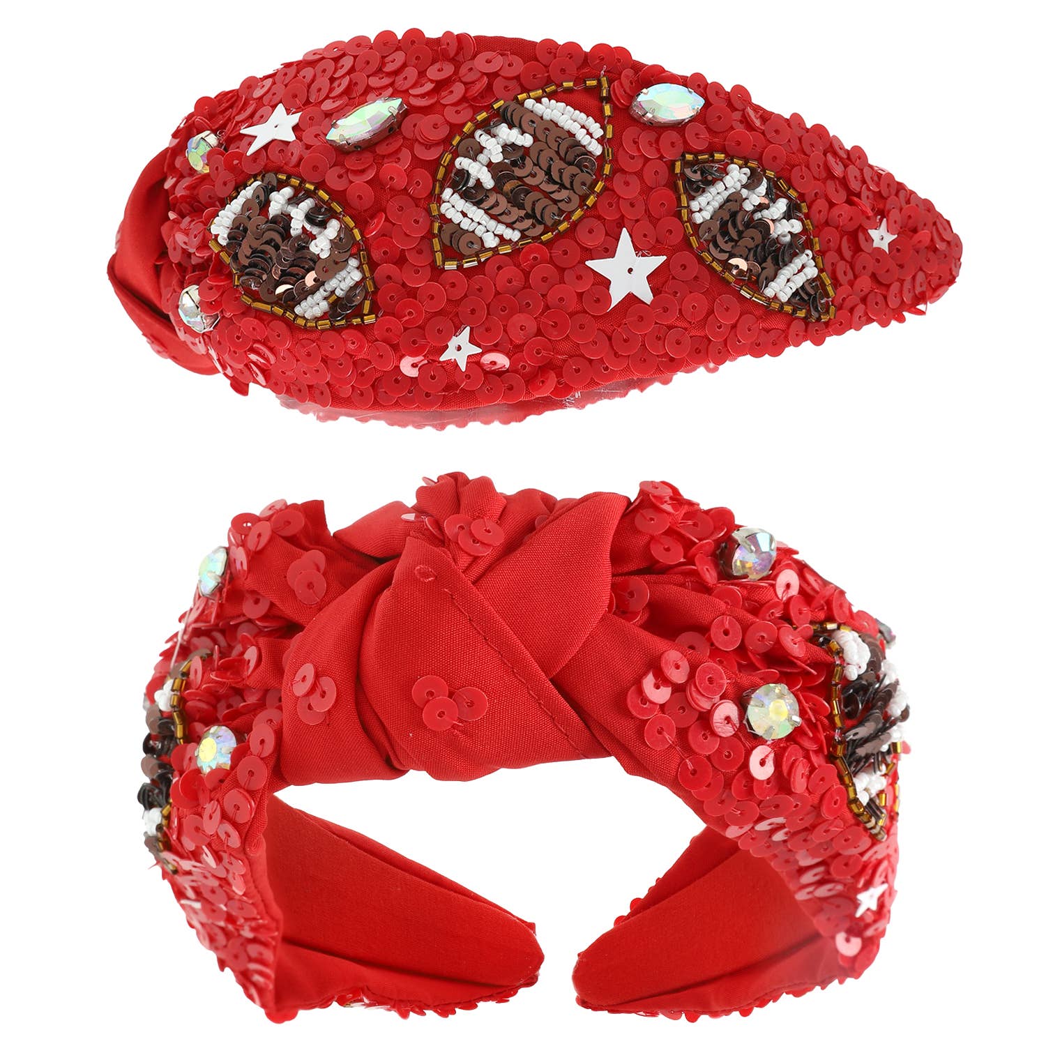 SP Sophia Collection - Wholesale Fashion Headband - Women's - Football Top Knotted Jeweled Beaded Headband 5