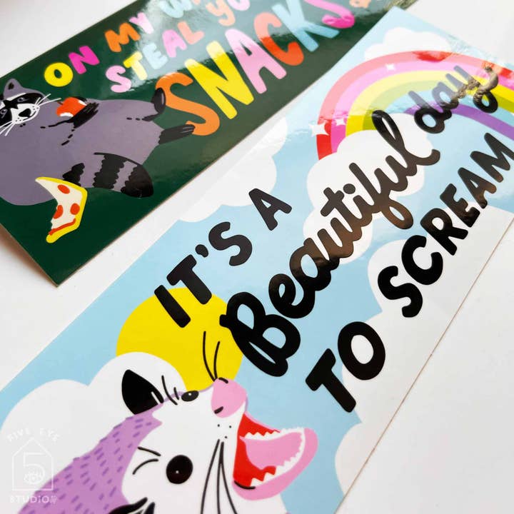 5 Eye Studio - Wholesale Sticker - It's a Beautiful Day to Scream Opossum Bumper Sticker2