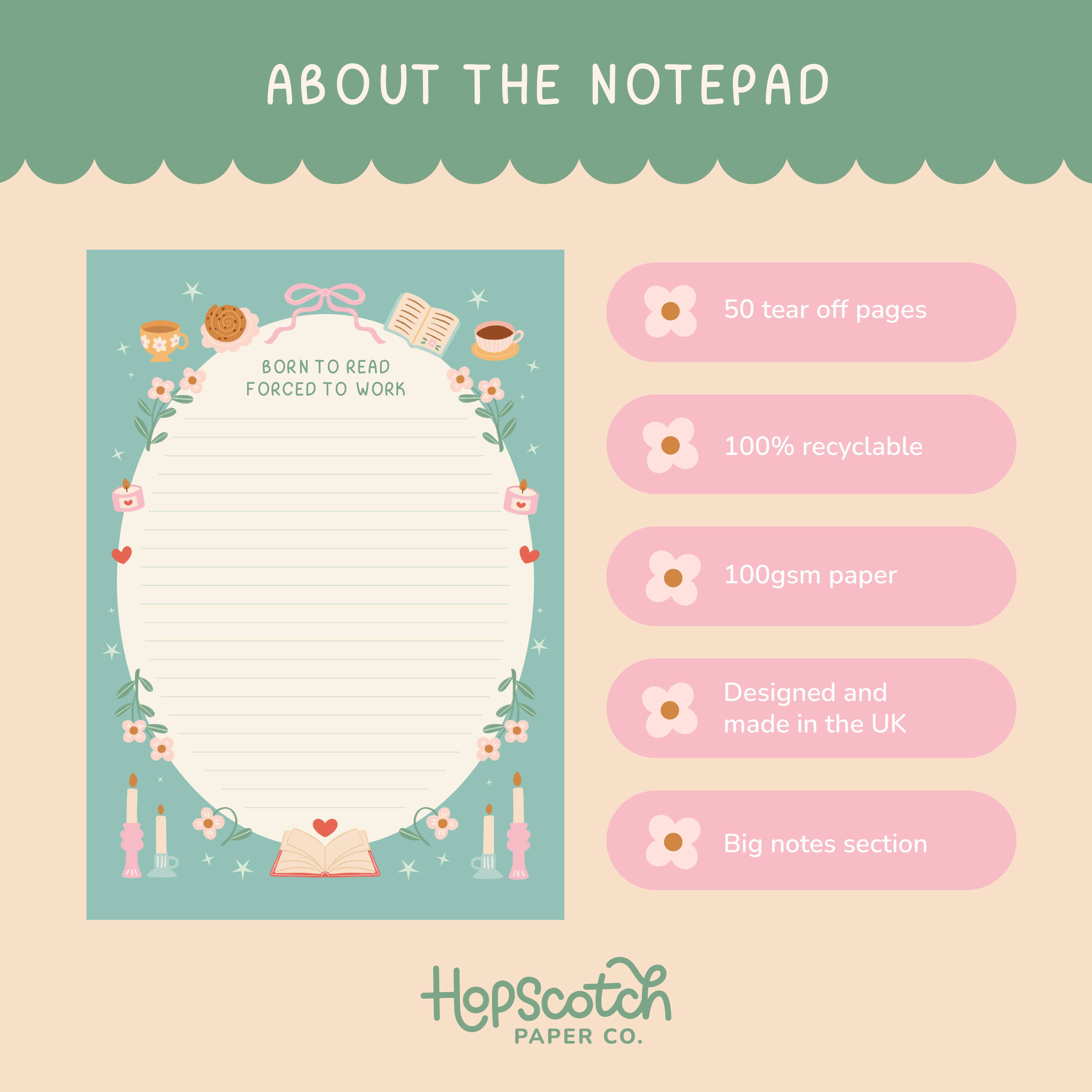 Hopscotch Paper Co. - Wholesale Notepad - Born To Read Notepad – Literature Stationery Gifts5