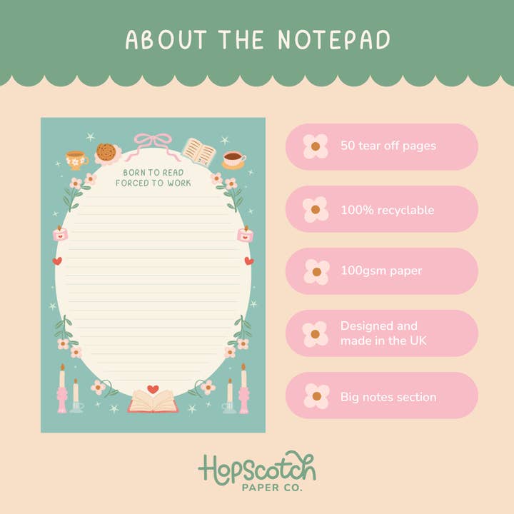 Hopscotch Paper Co. - Wholesale Notepad - Born To Read Notepad – Literature Stationery Gifts5