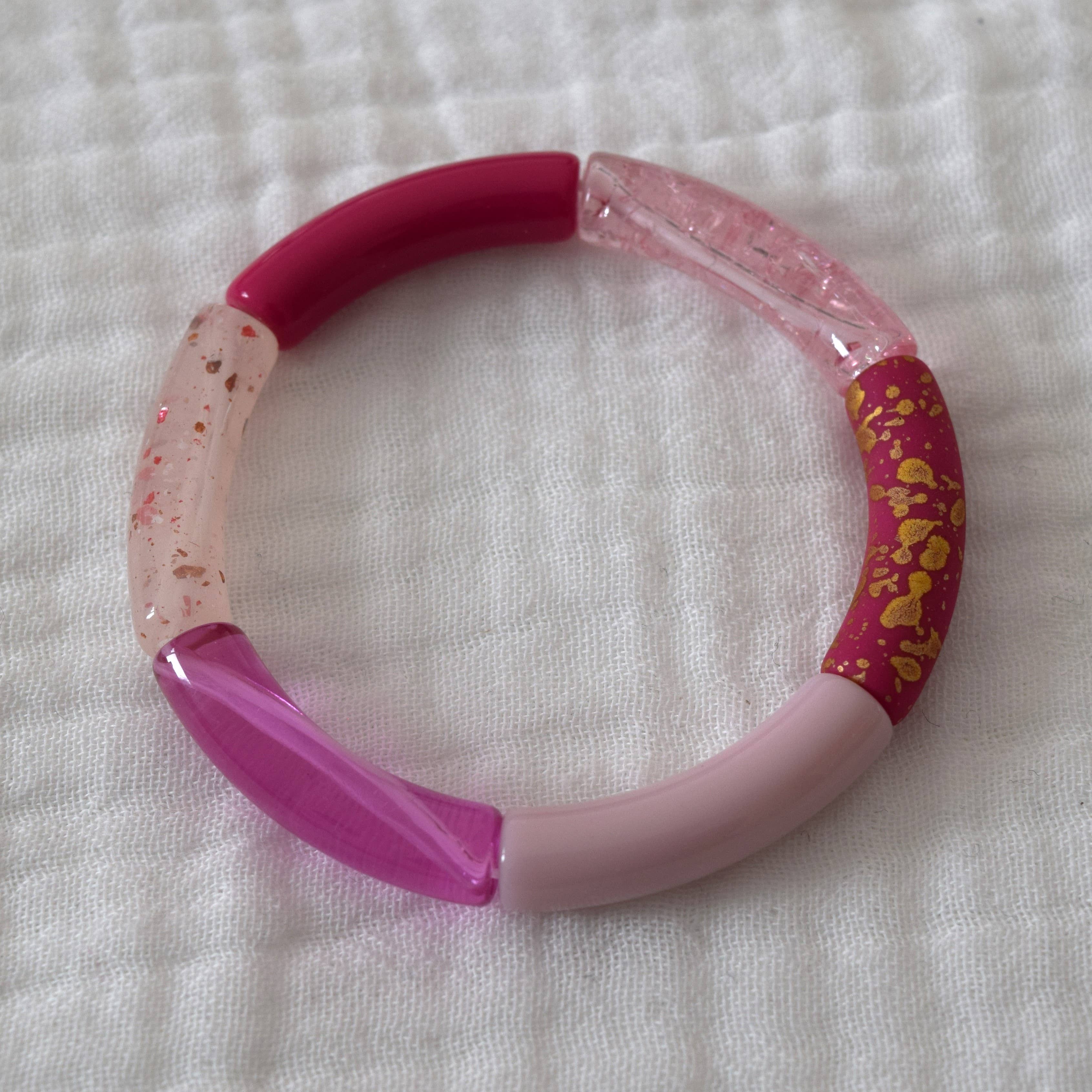 Manacreations - Wholesale Beaded Bracelet - Elastic bangle bracelets in pink and mauve tones5