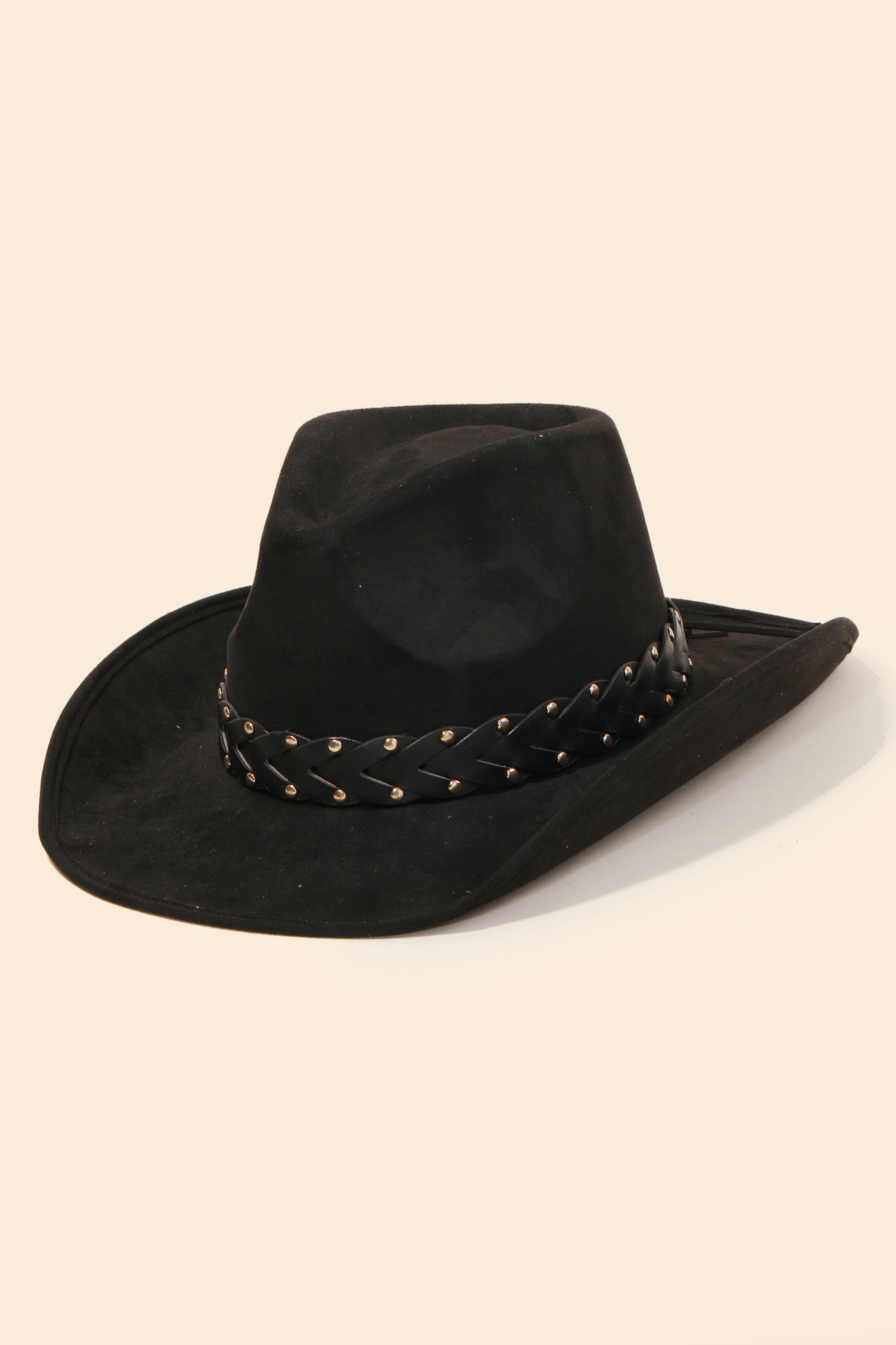 Anarchy Street – Chapéu de cowboy - Mulher por atacado – Chapéu de Cowboy de Palha com Trança Ocidental em Couro4