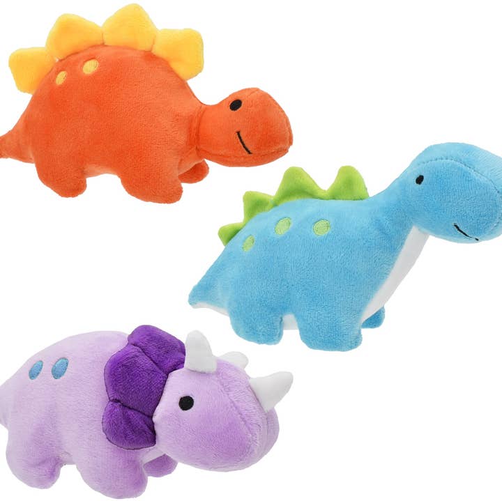 Multipet Mini Dinosaur Dog Toy Assrt. for wholesale by Pet Palette Distribution