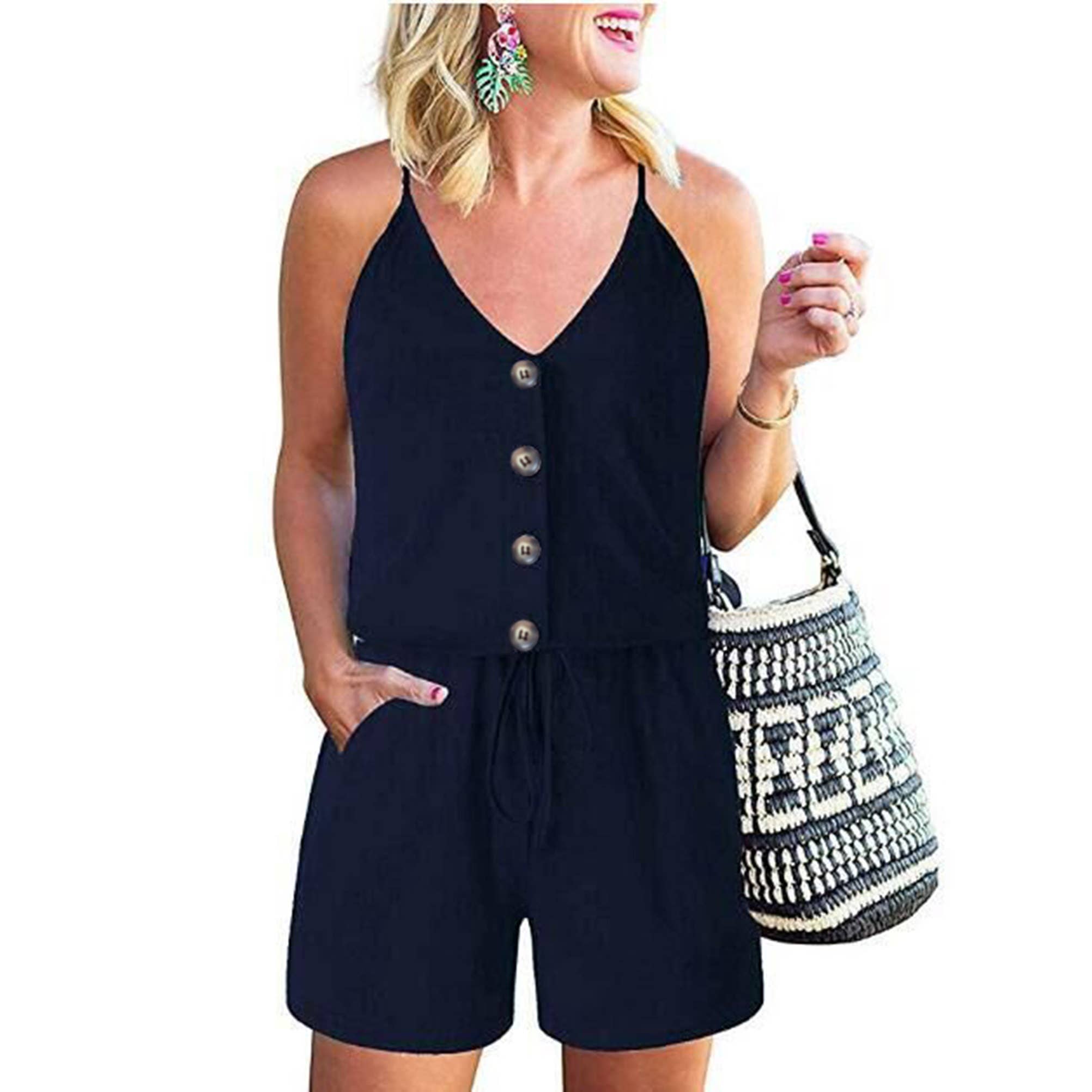 Supreme Fashion - Wholesale Romper - Women's - Button Sleeveless Spaghetti Strap Cami Romper3