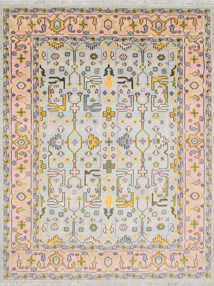 8x10 Blue Pink Sultanabad Oushak Wool Rug Handmade G-10552 for wholesale by Aesthetic Homes LLC