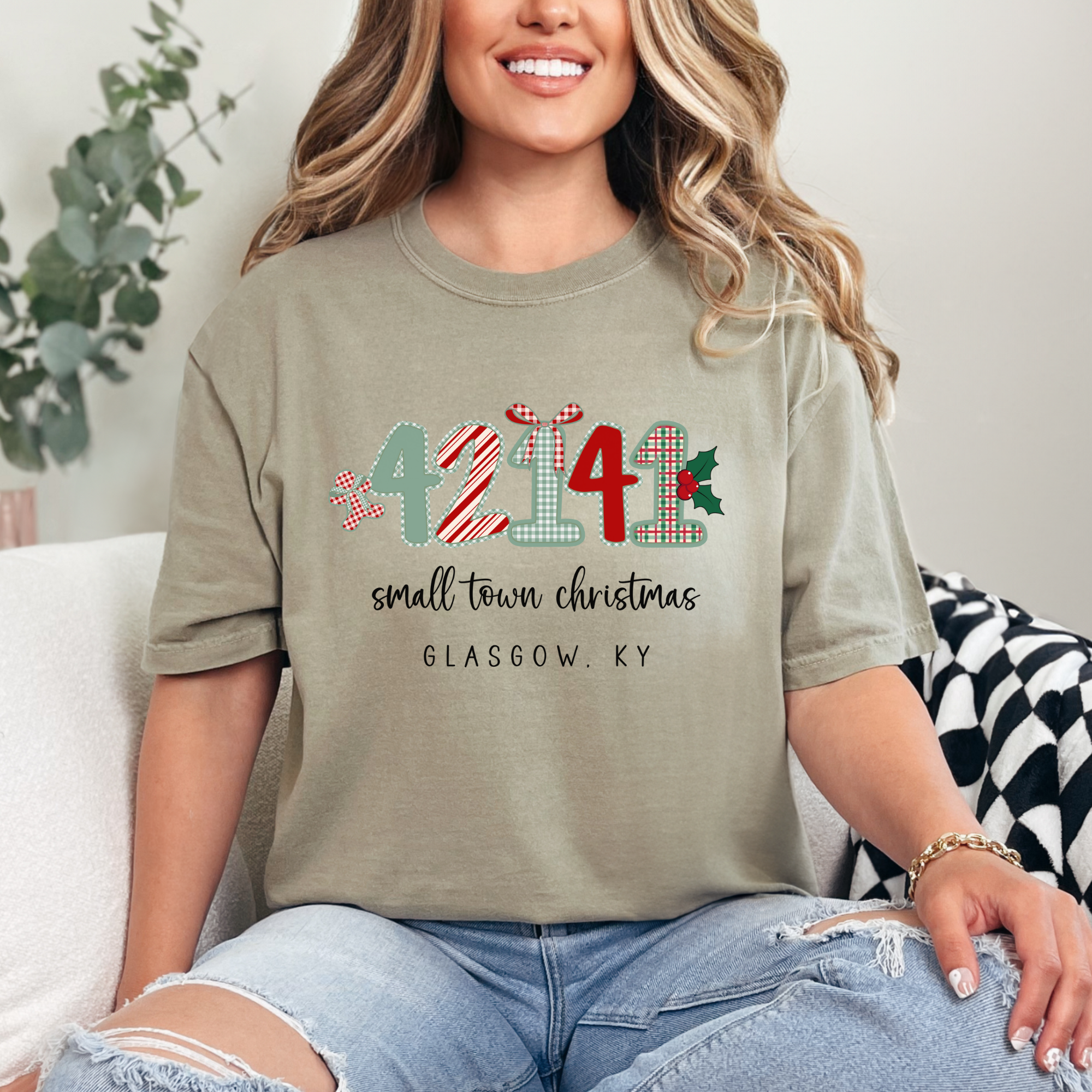 Scripted Pearl - Wholesale Screen Printed T-Shirt - Women's - Custom Zip Code Small Town Christmas Comfort Colors T Shirt1