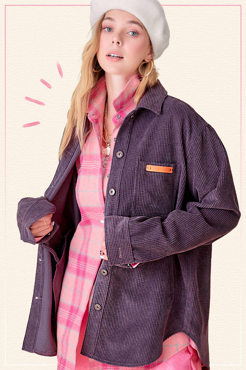 La Miel - Wholesale Shirt Jacket/Shacket - Women's - JKT1767-Loose Fit Button Down Corduroy Shacket with Pockets10