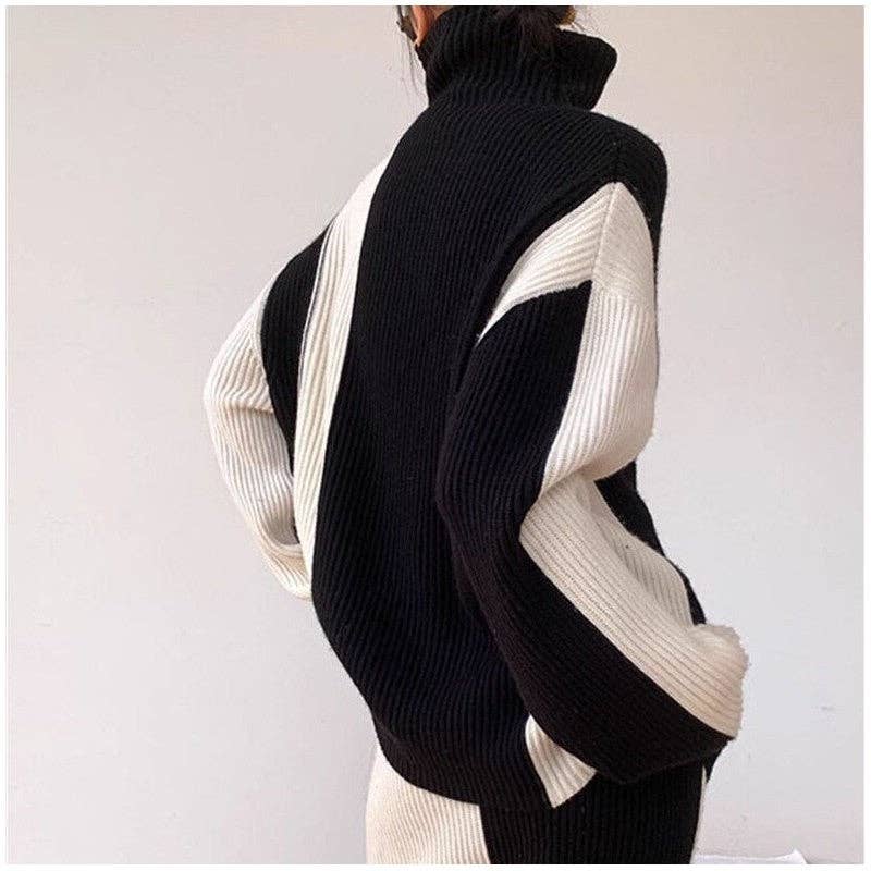 UZ Wholesale Store – wholesale Top & skirt set – Women's – Color Block High Neck Sweater And Skirt Set8