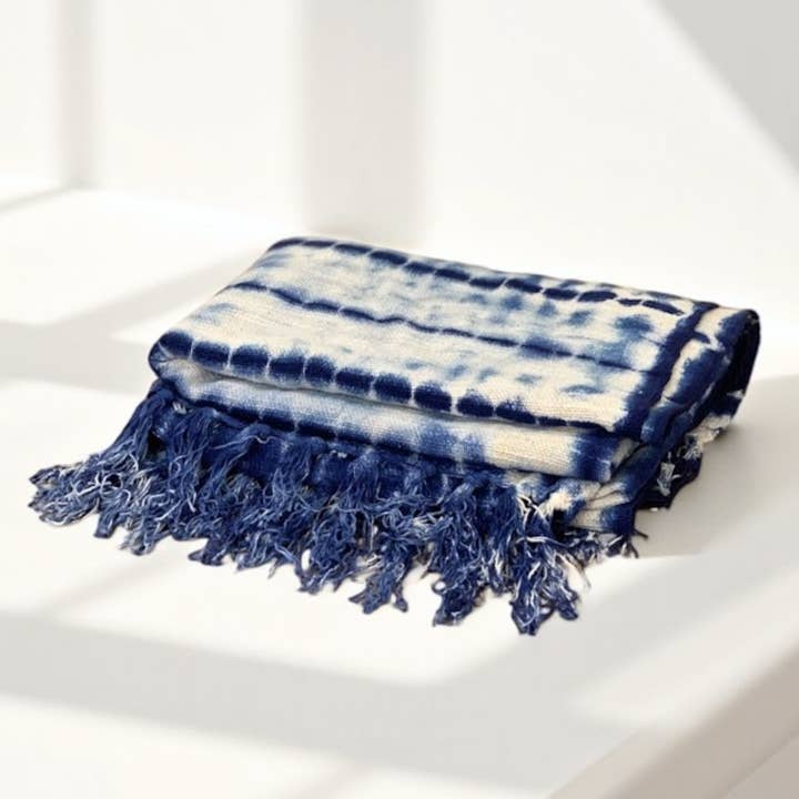 PILLOWPIA - Wholesale Throw Blanket - indigo shibori throw in spine1