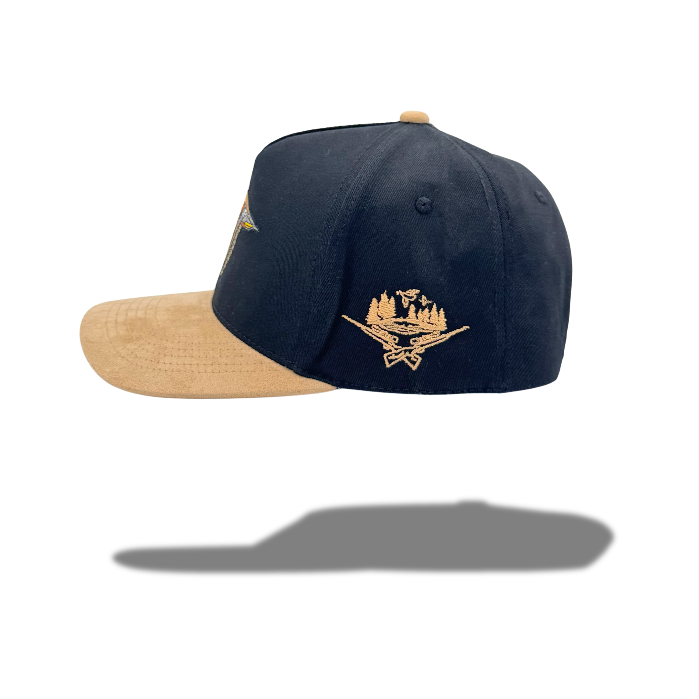 Citizen Row – wholesale Hat accessory – men's – Tan Suede Brim & Black Duck Design with Shotgun Embroidery2