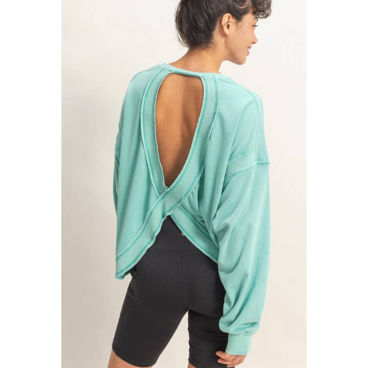 Übergroßes Sweatshirt mit Kreuzdetail und offenem Rücken für den Großhandel von Double Zero