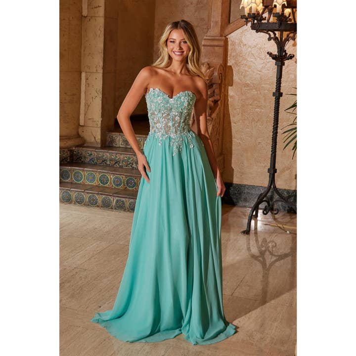 Schulterfreies Applikationskorsett mit Chiffonrock Kleid-C1617 für den Großhandel von Noxanabel