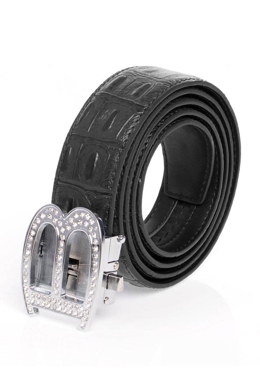 BARABAS – wholesale Belt – Men's – Men's Rhinestone B Letter Buckle Leather Belt BK81030