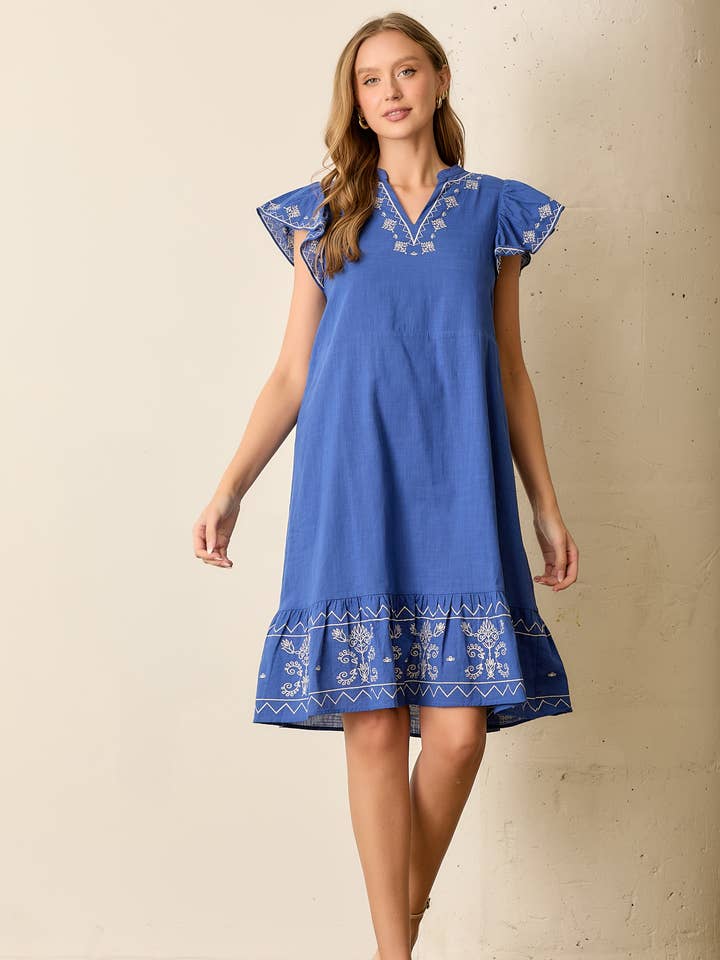 BRODERET MIDIKJOLE MED FLÆSEÆRMER for engroshandel hos Polagram by Wellmade USA