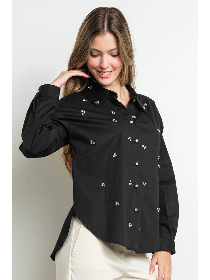 KIWI - Wholesale Buttoned-down shirt – Women's - IT3066 Rhinestone embellished button down shirt4