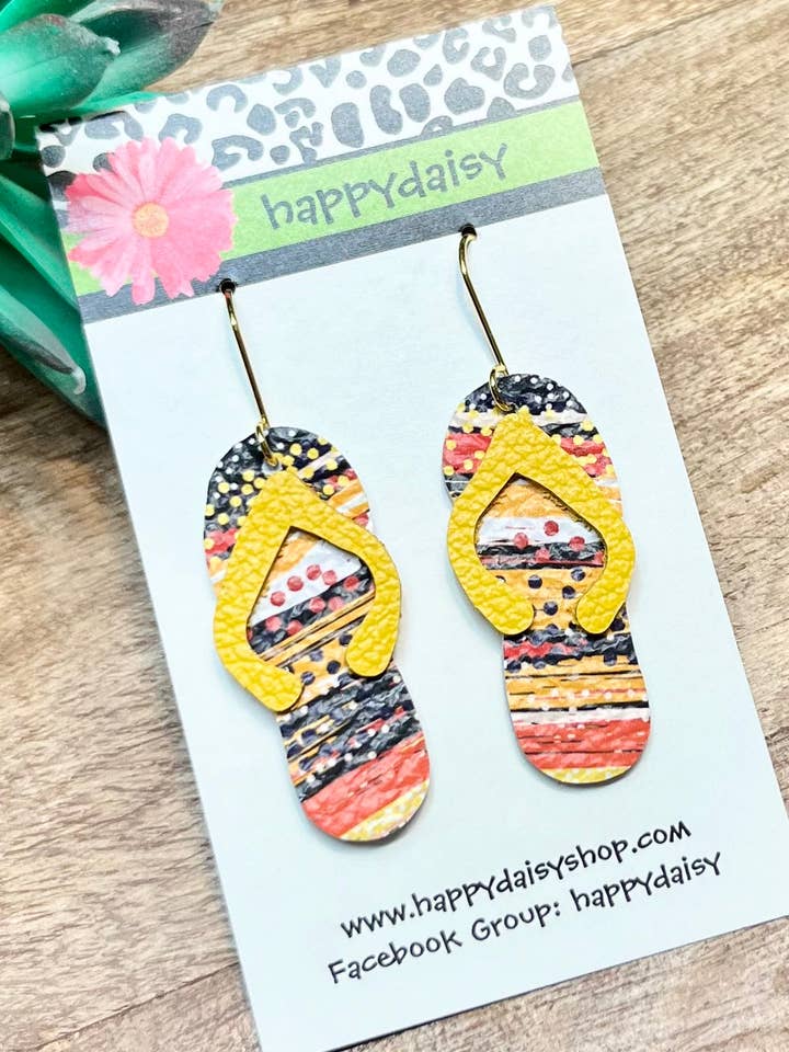 Flip Flop Orange, Navy, Gul, Hvid Læder Sommerøreringe for engroshandel hos happydaisy
