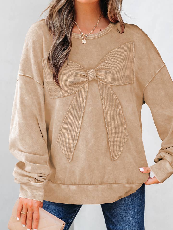 Lovesoft - Wholesale Sweatshirt - Women's - Orchid Bouquet Mineral Wash Big Bow Patchwork Pullover Sweatshirt2