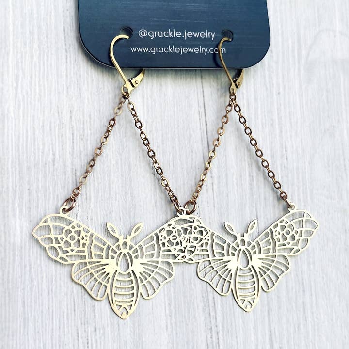 Lacey Moth Earrings for wholesale by Grackle Jewelry