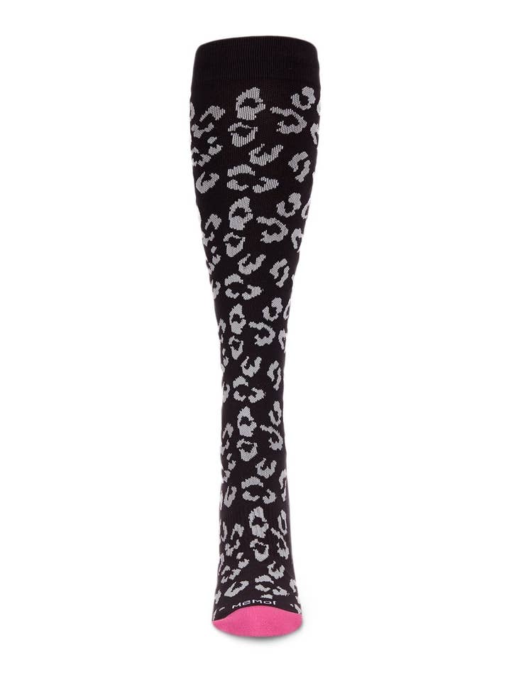 Black Women's Leopard Nylon 15-20mmHg Graduated Compression Socks for wholesale on Faire