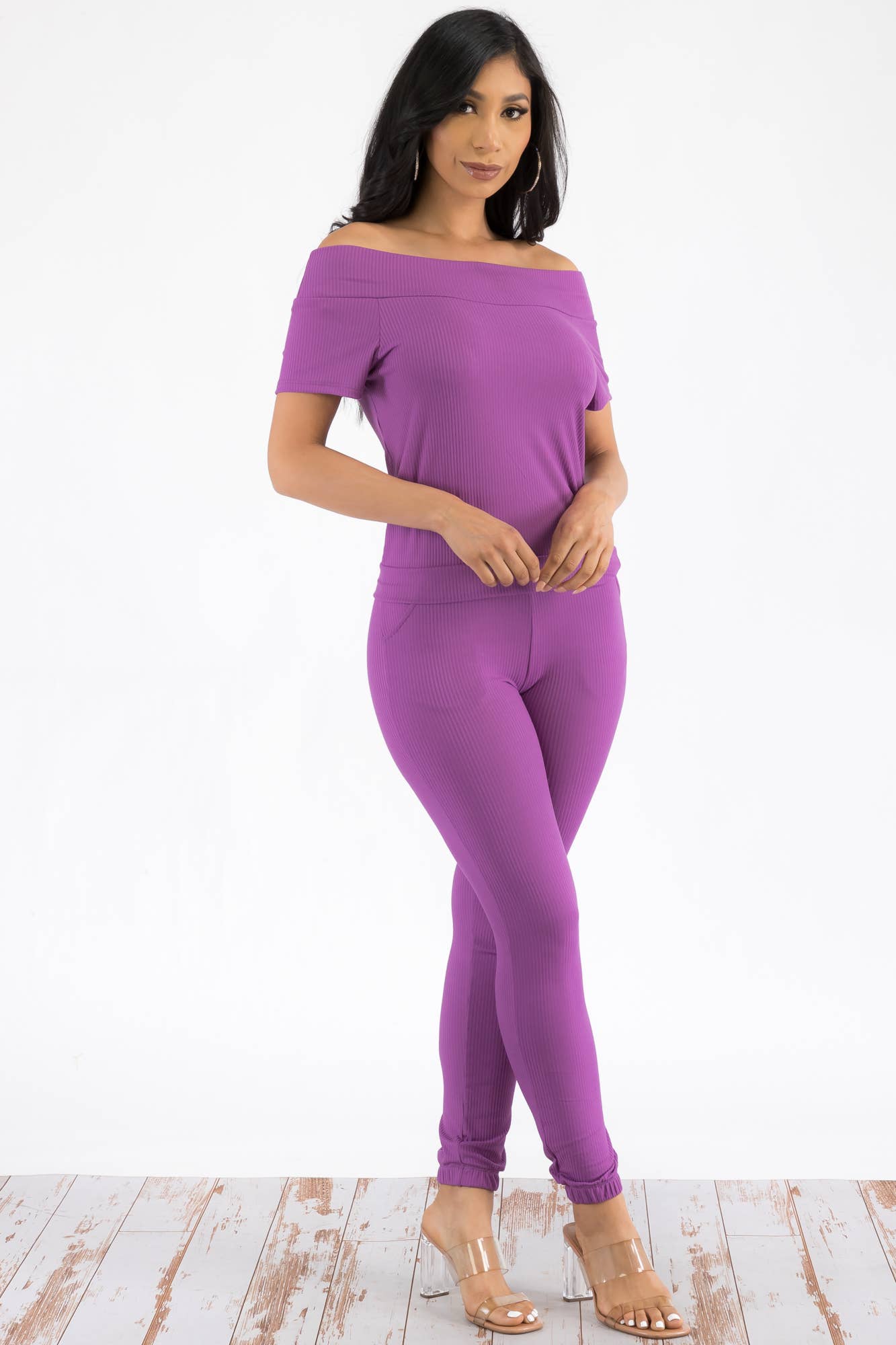 H&H Fashion Inc. - Venta al por mayor Conjuntos de top y pantalón (NO para estar en casa) - Mujer - HH629R-SET - Conjunto acanalado con hombros descubiertos12