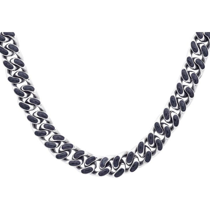 Chaîne à maillons cubains en acier inoxydable pour homme avec fibre de carbone pour la vente par Blackjack Mens Jewelry