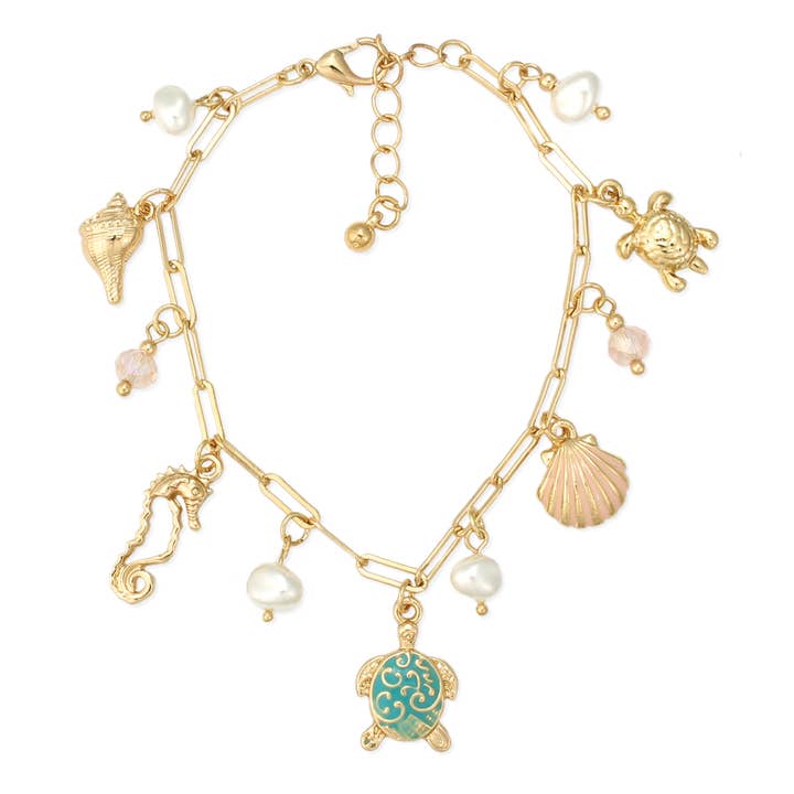 ZAD - Wholesale Charm/dangle bracelet - Seaside Charm Gold Sealife Bracelet