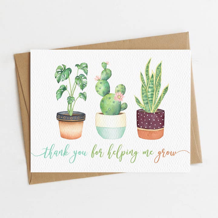Thank You For Helping Me Grow Card, Teacher Appreciation for wholesale by Blue Thistle