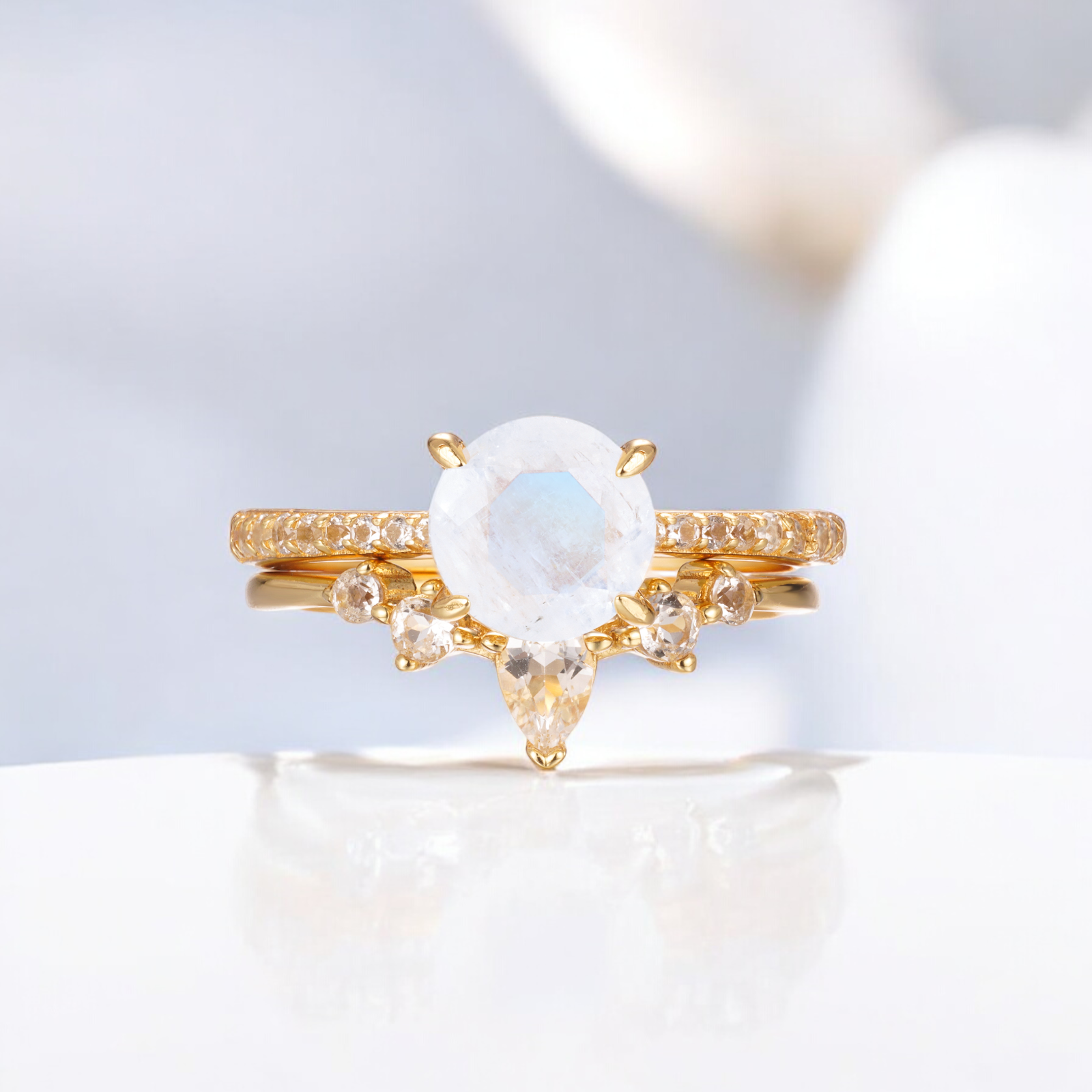 Vivian Grace Jewelry - Wholesale Single Stone/Solitaire Ring - Ava Moonstone & Topaz Ring Set8