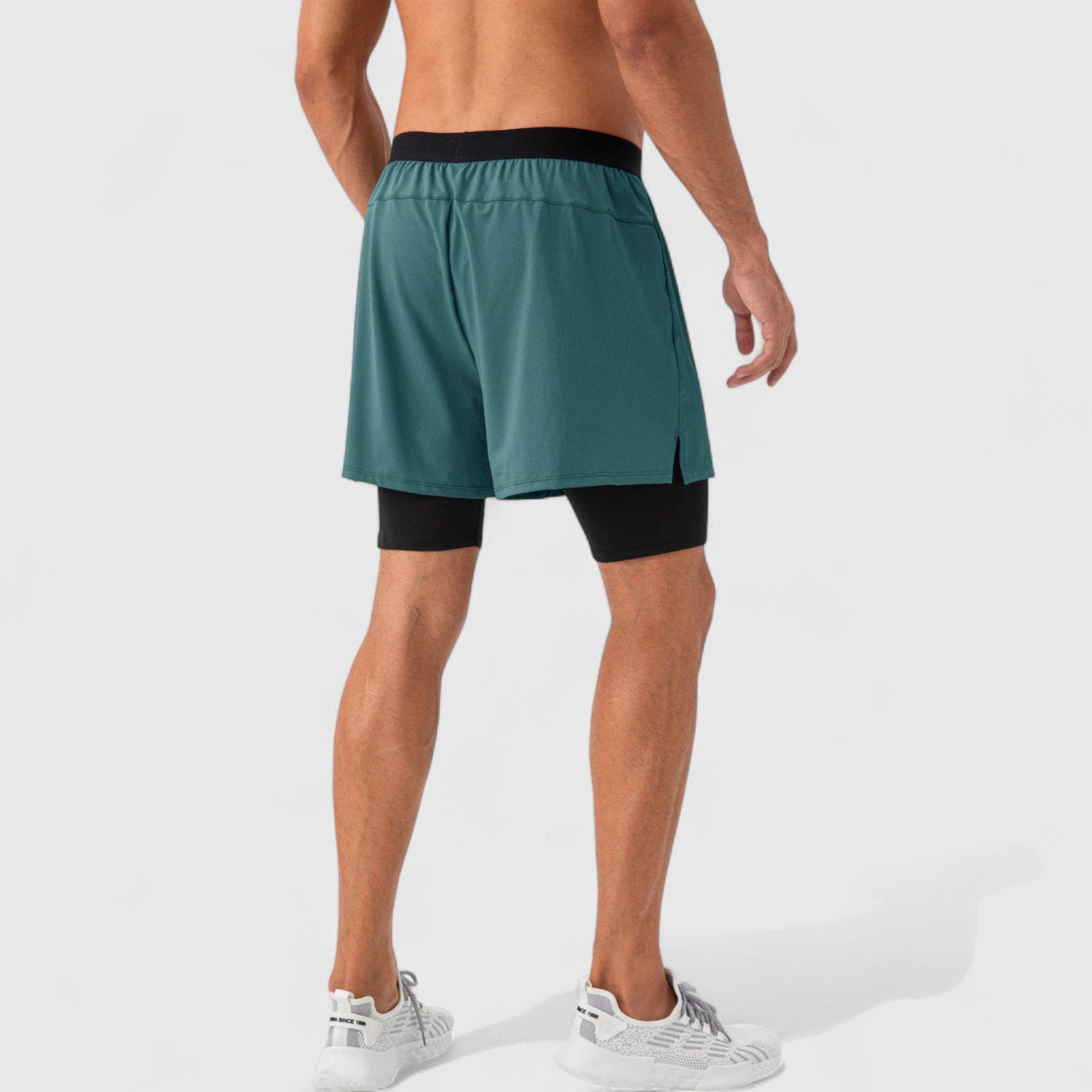 Active by Anna-Kaci - Wholesale Athletic Shorts - Men's - Men's 2-in-1 Training Shorts with Inner Compression Layer an15