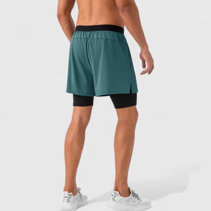 Active by Anna-Kaci - Wholesale Athletic Shorts - Men's - Men's 2-in-1 Training Shorts with Inner Compression Layer an15