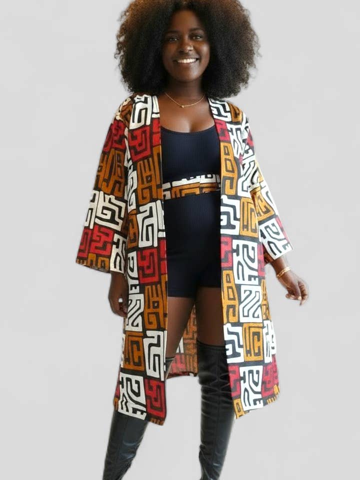 Kimono Mid Length Dress / Ankara Print  FJO17 for wholesale by India Batik