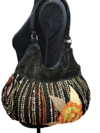 BOUCLE WOVEN APPLIQUE HOBO for wholesale by Ricki designs