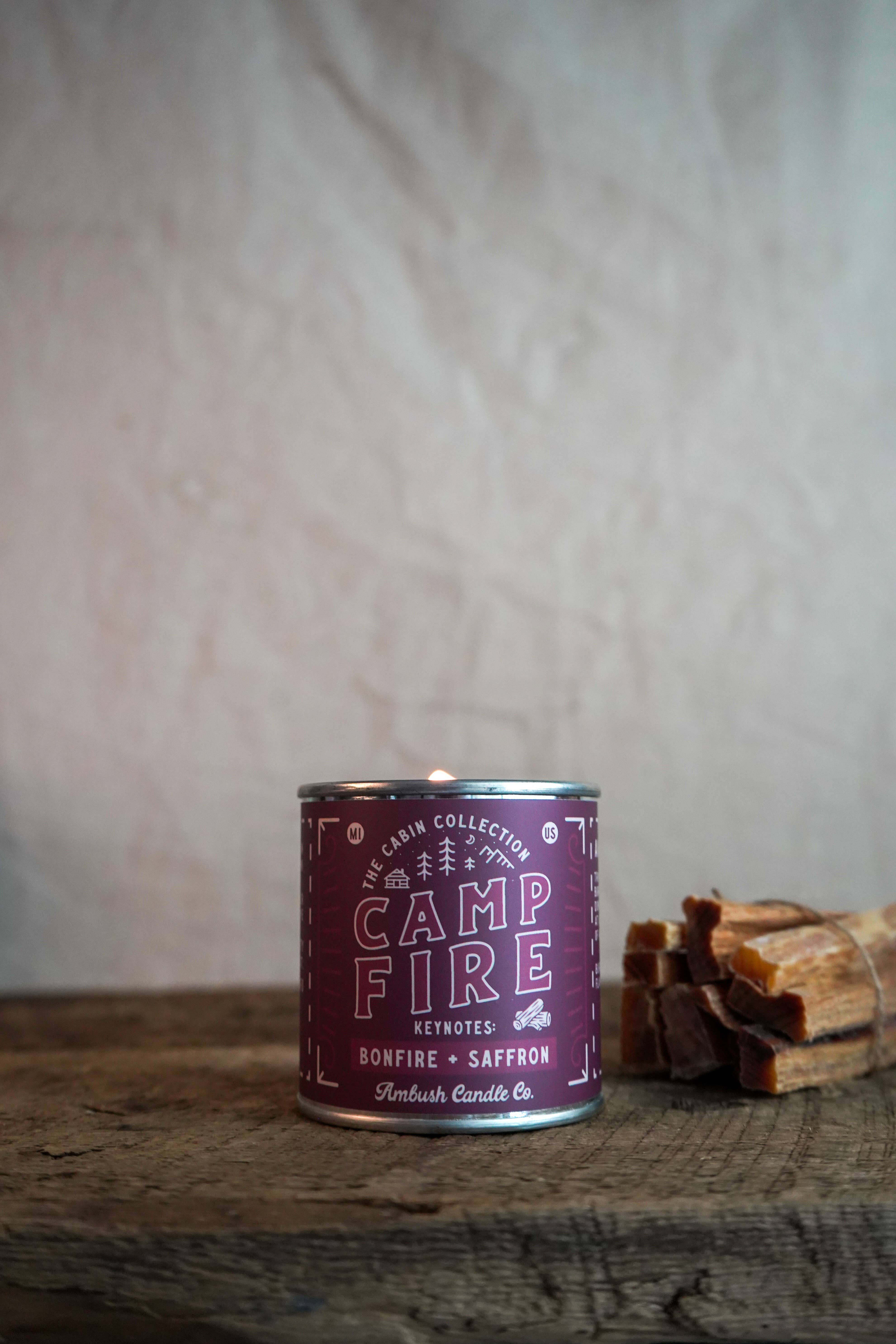 Ambush Candle Co. - Wholesale Travel Candles - Campfire | Bonfire + Saffron 8oz Soy Candle7