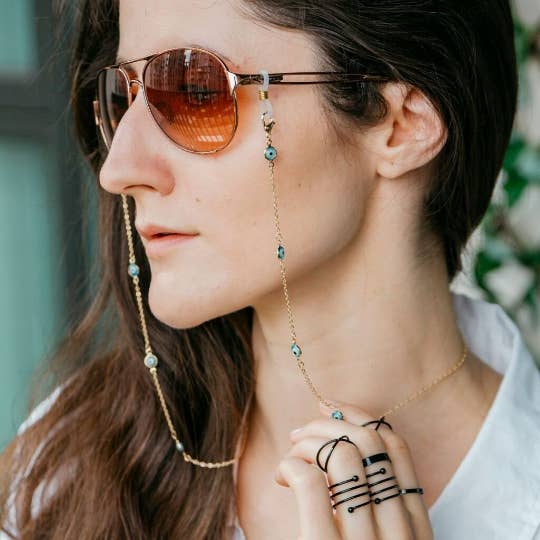 Guld Tyrkisk Ondt Øje Beskyttelse Sommerlæsning Brille Aftagelig Snor for engroshandel hos The Colourful Aura