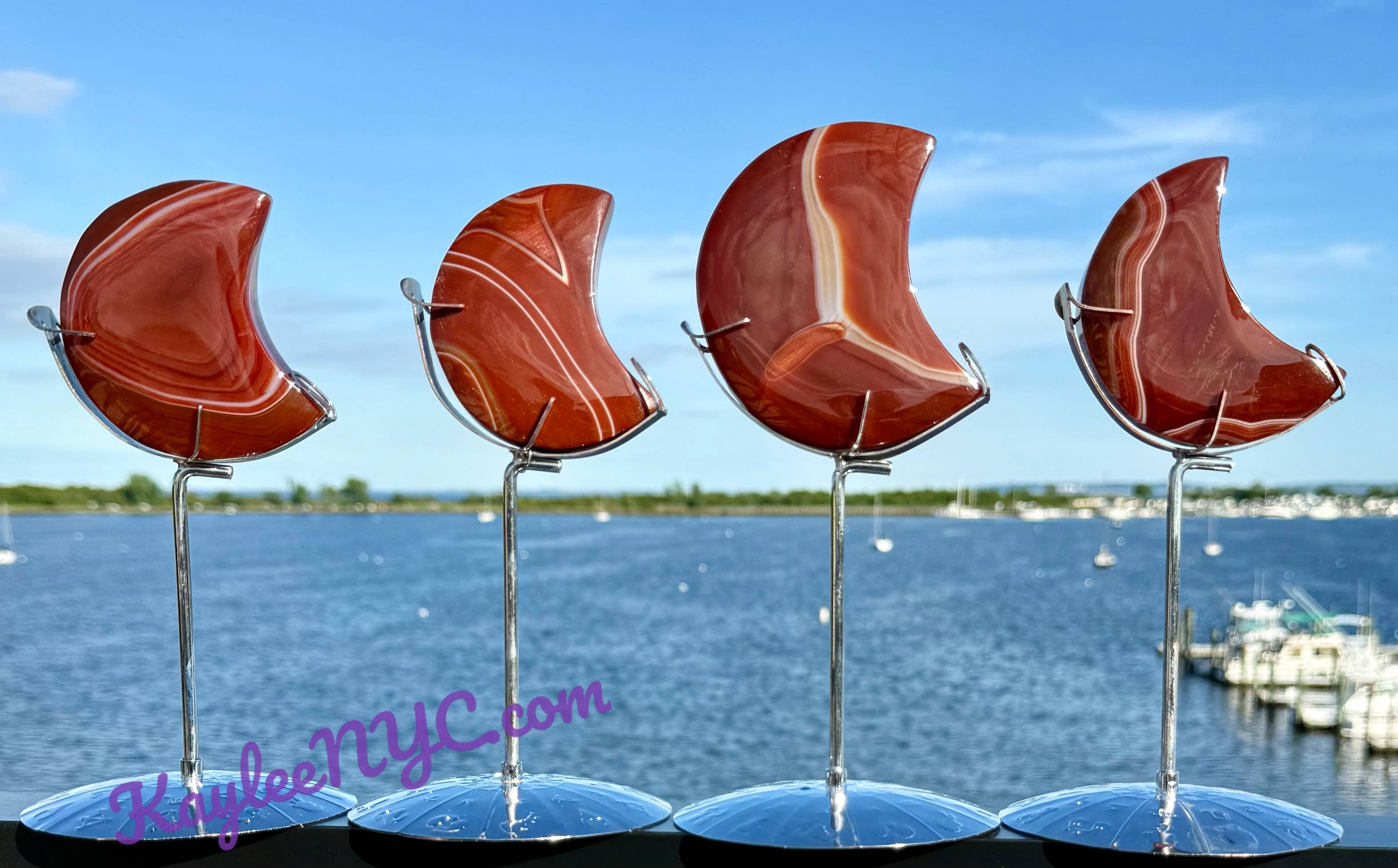 KayleeNYC – Pedra/cristal espiritual por atacado – Lua de Cornalina Natural com Suporte Zodiacal para Cura com Cristais1