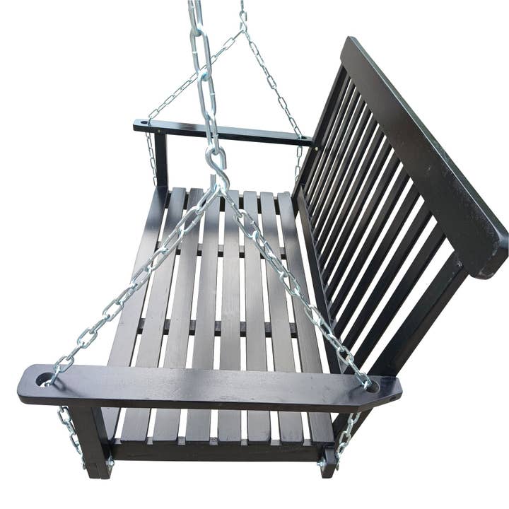 Front Porch Swing with Armrests; Wood Bench Swing with Hanging Chains; for Outdoor Patio ; Garden Yard; porch; backyard; or sunroom; Easy to Assemble; black for wholesale on Faire2