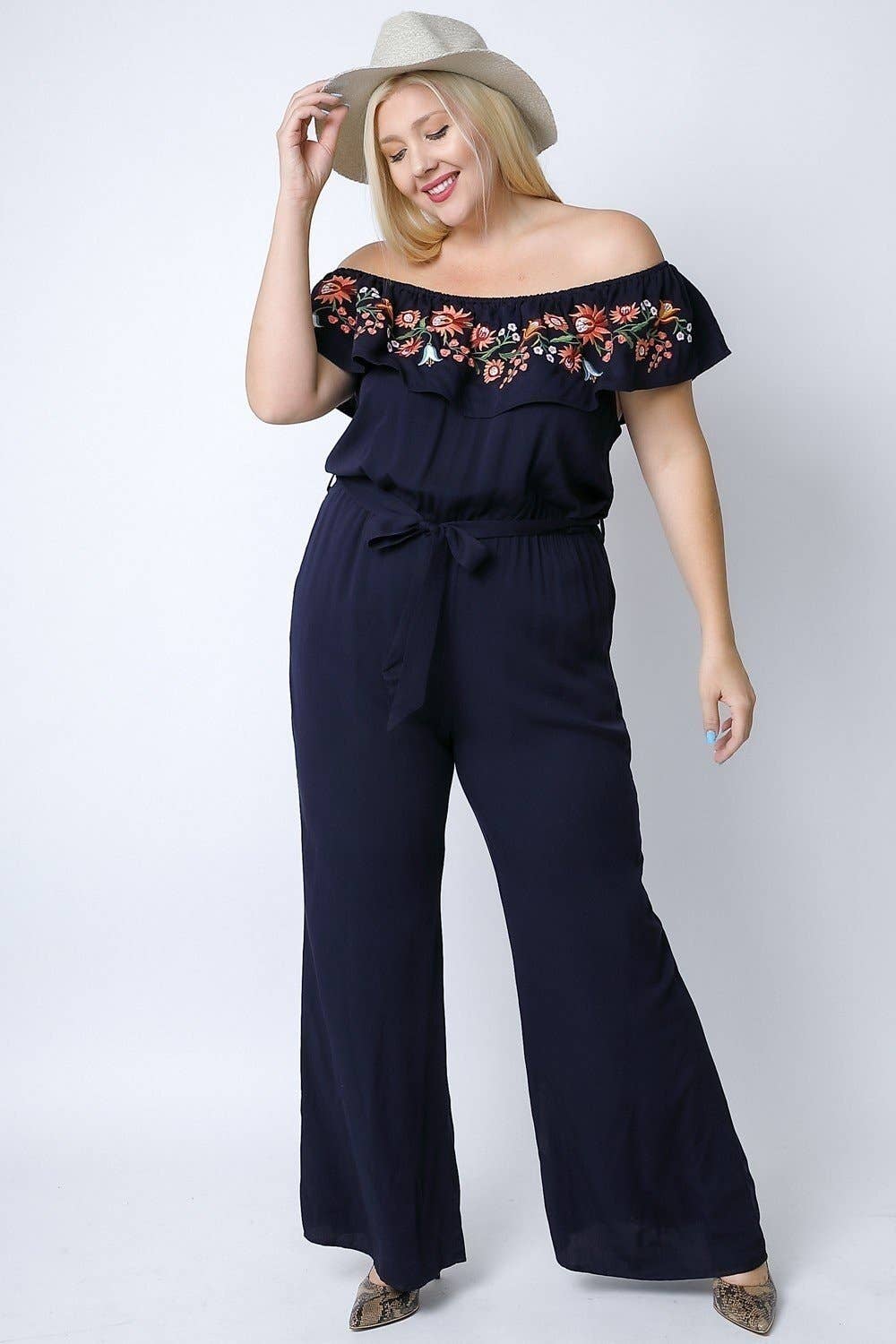 Davi & Dani - Wholesale Jumpsuit - Women's - PLUS SIZE FLORAL EMBROIDERED OFF SHOULDER JUMPSUIT6