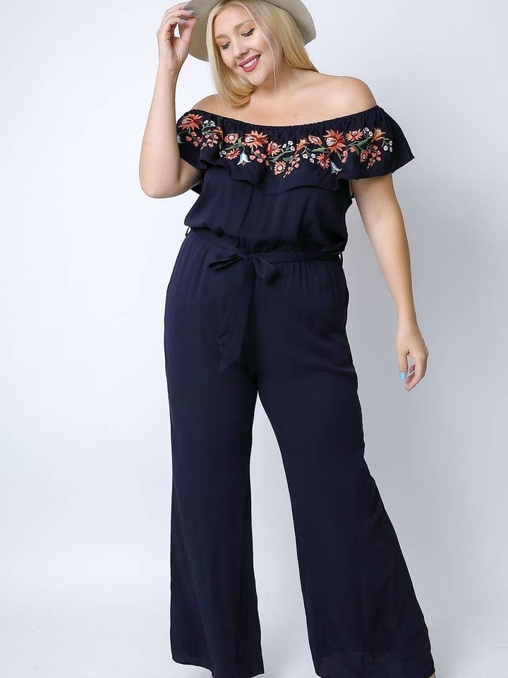Davi & Dani - Wholesale Jumpsuit - Women's - PLUS SIZE FLORAL EMBROIDERED OFF SHOULDER JUMPSUIT6