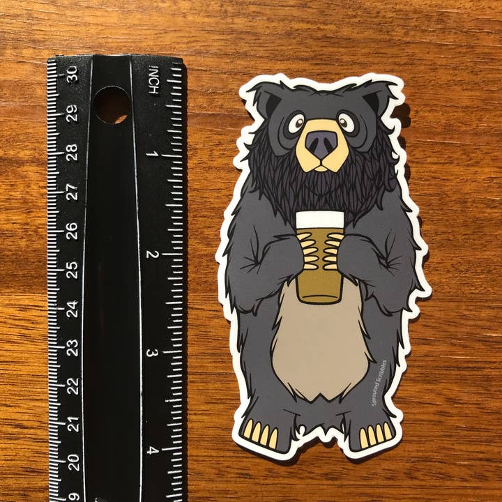 Sprouted Scribbles - Wholesale Sticker - Black Bearded Beer Bear Sticker