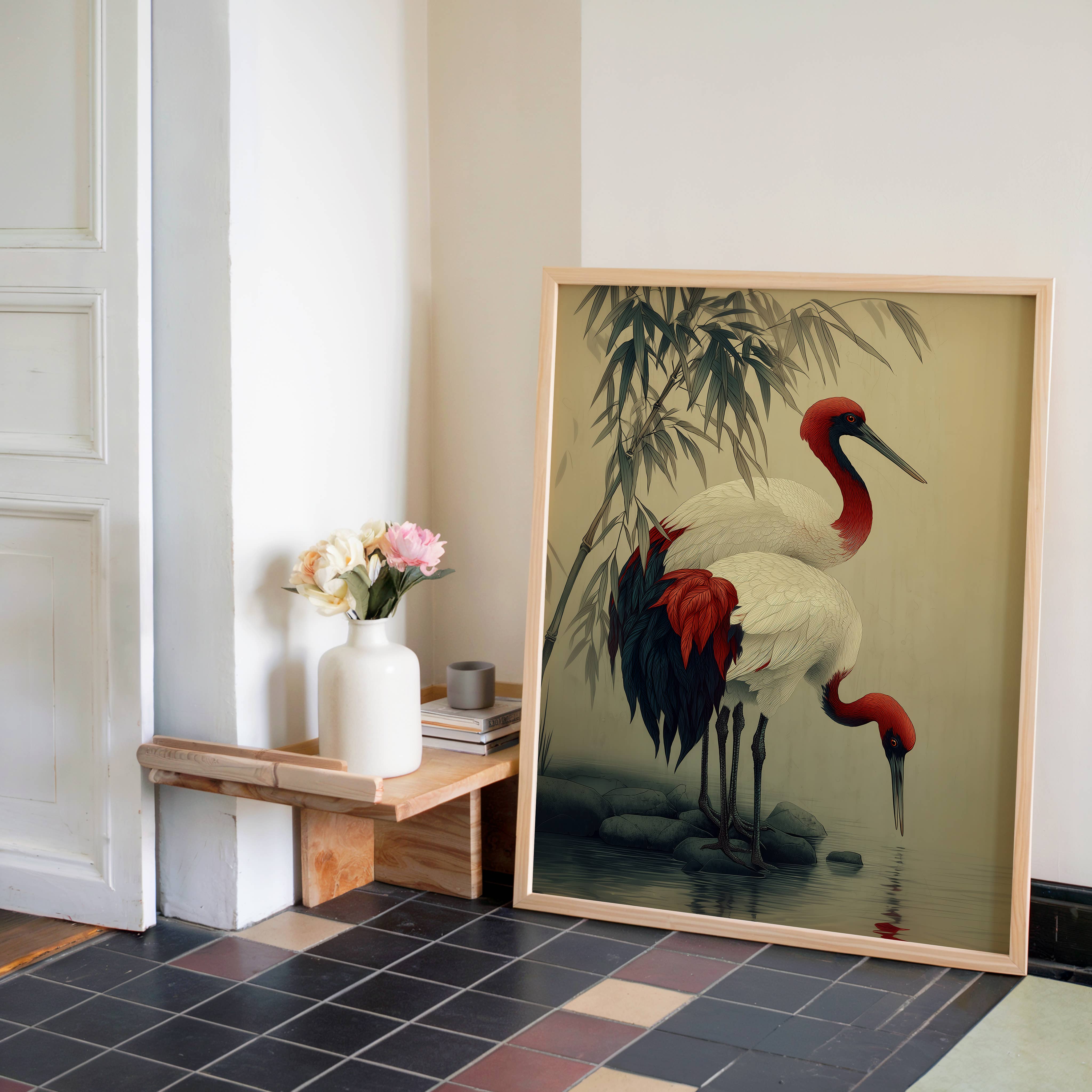 IuliiaArtPrints - Wholesale Art Print - Japandi Wabi Sabi Decor – Two Red-Crowned Cranes Artwork4
