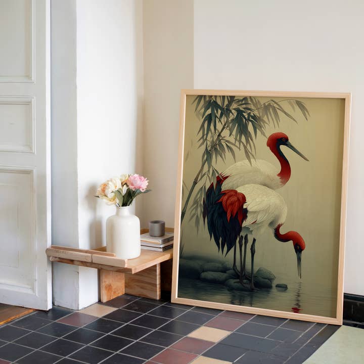 IuliiaArtPrints - Wholesale Art Print - Japandi Wabi Sabi Decor – Two Red-Crowned Cranes Artwork4
