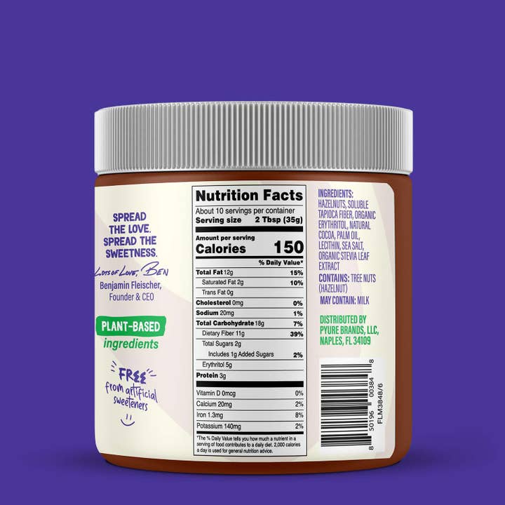 Pyure Organic - Wholesale Nut Butter - Hazelnut Spread - 2 Net Carbs Per Serving