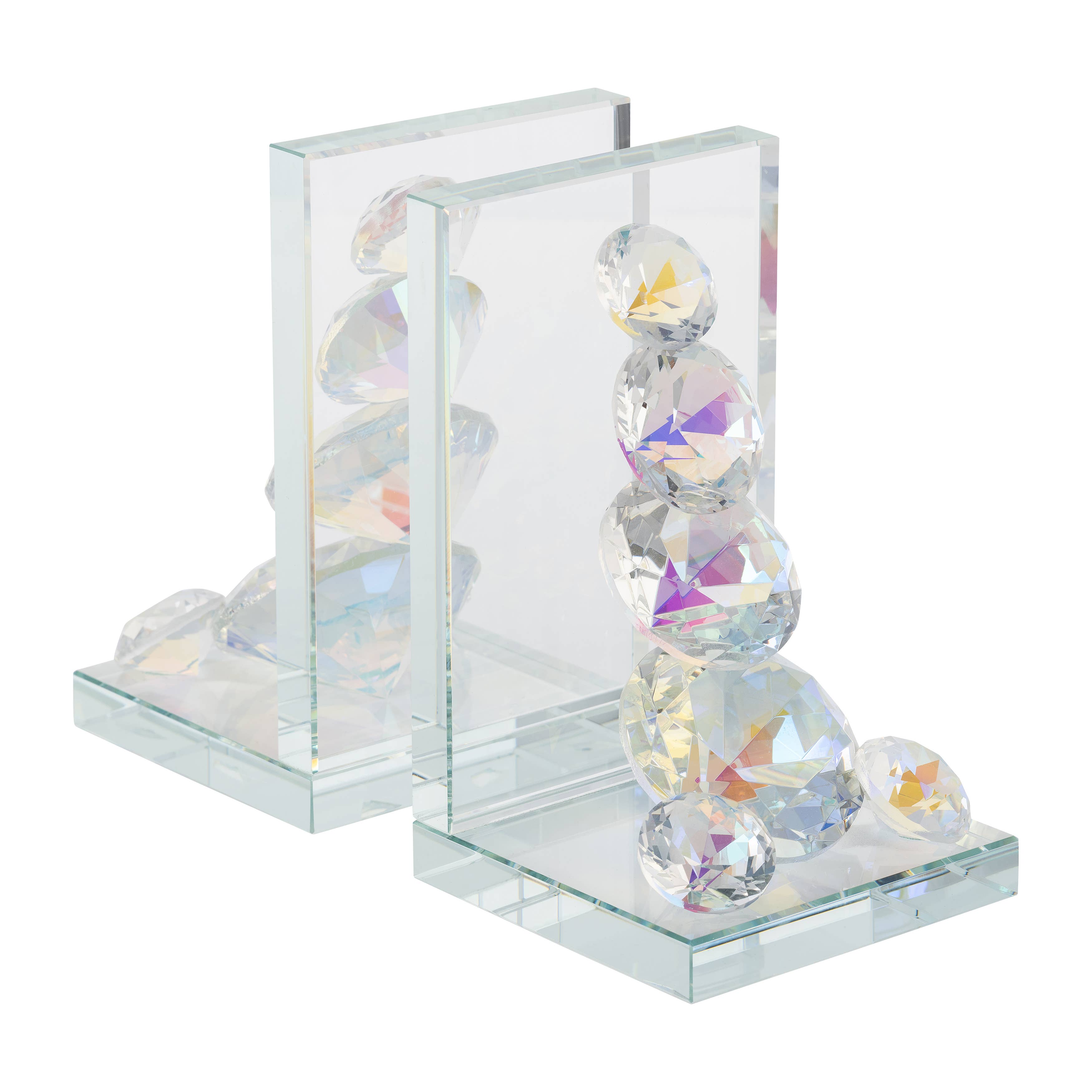 Sagebrook Home - Wholesale Bookend - Bookends Set of 2 - Clear Crystal Modern Diamond, 7 in.3
