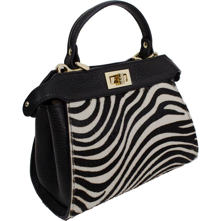 ITALIAN LEATHER ANIMAL HIDE SATCHEL BAG for wholesale by Pizzazz, Inc.